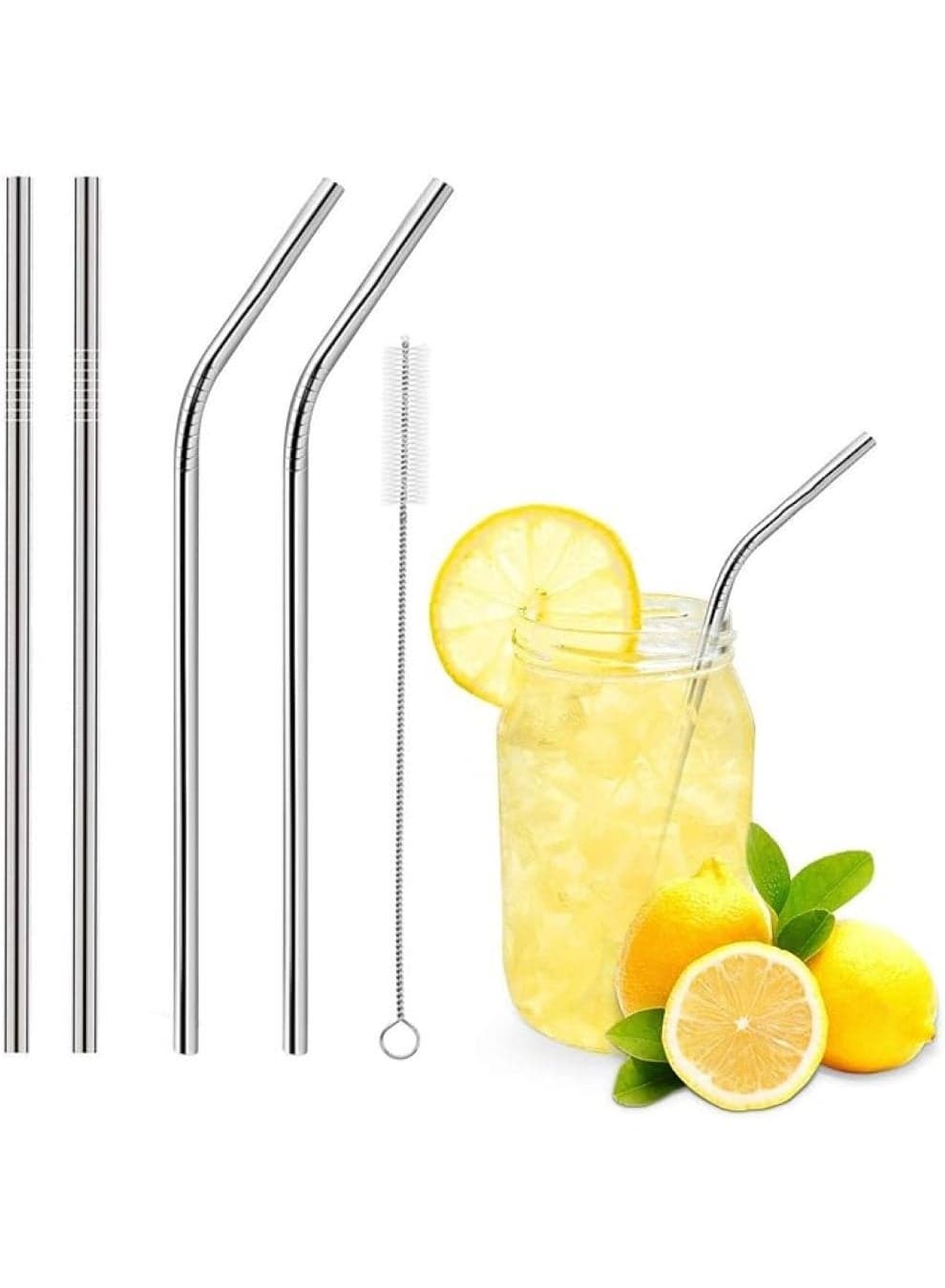 Reusable Stainless Steel Metal Straws - Pack of 4 - with Brush Kitchen Utensils & Gadgets (٣)