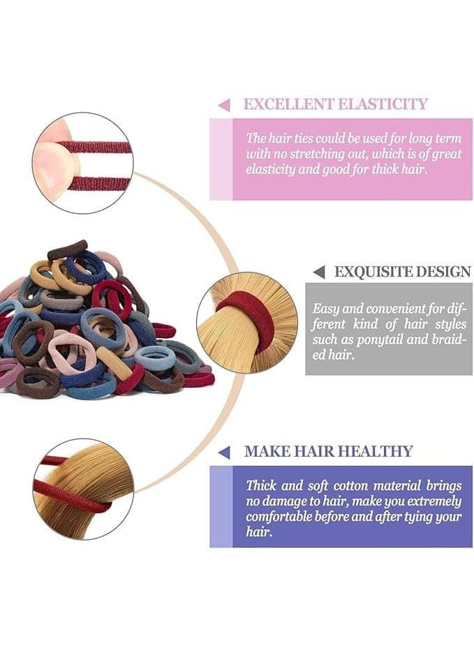 Cotton Hair Ties for Girls Kids, Seamless Hair Ties and Scrunchies, Small Elastic Ponytail Holders 100pcs (٤)