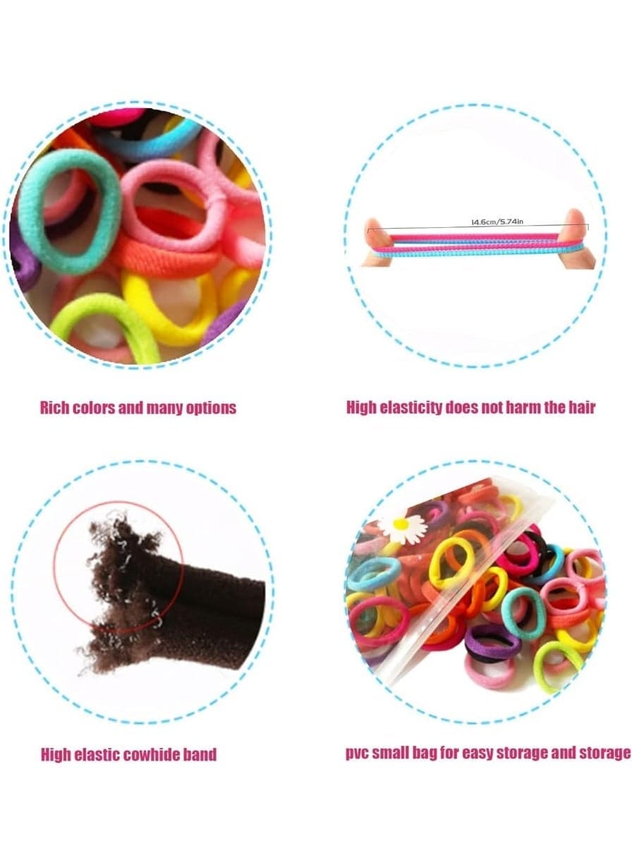 Cotton Hair Ties for Girls Kids, Seamless Hair Ties and Scrunchies, Small Elastic Ponytail Holders 100pcs (٥)