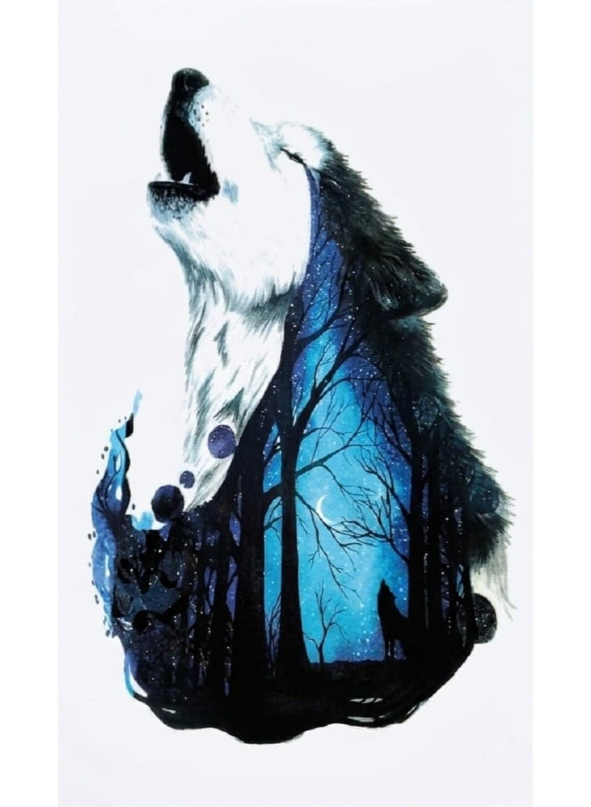 Wolf Howling Forest Night Sky Temporary Tattoo Art Makeup Tools & Accessories
