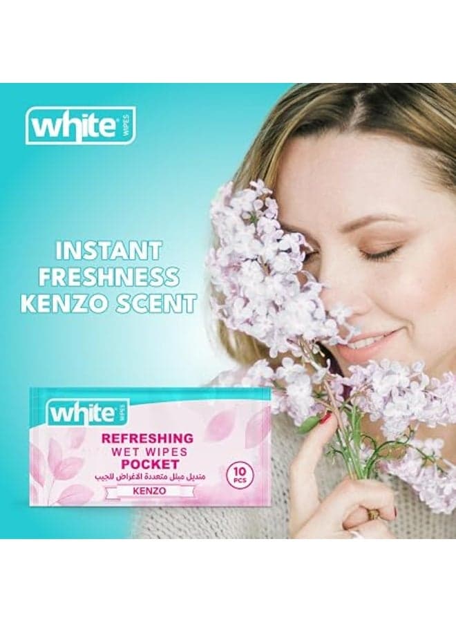 White Pocket Refreshing Kenzo Scent Wet Wipes - 10 Sheets | Pocket Size for On-the-Go Refreshment (٣)