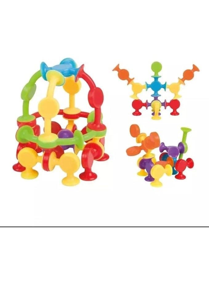 Suction Building Toy Set for Kids, Educational Sensory Construction Toy, Suction Cup Stacking Blocks for Creativity and Fine Motor Skills, Bath Play Toy, Set of 21 (6)