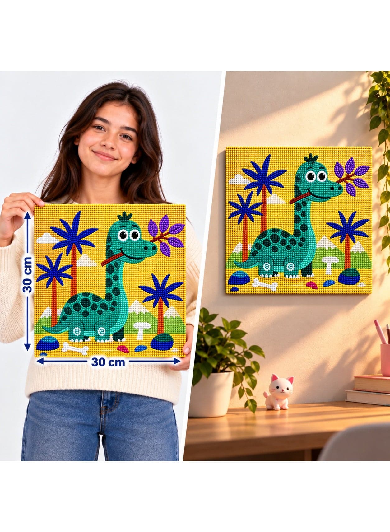 5D DIY Diamond Painting Kit – Cute Dinosaur in Jungle Design – 30 x 30 cm – Full Drill Craft Kit with Tools Drawing & Painting Supplies (٣)