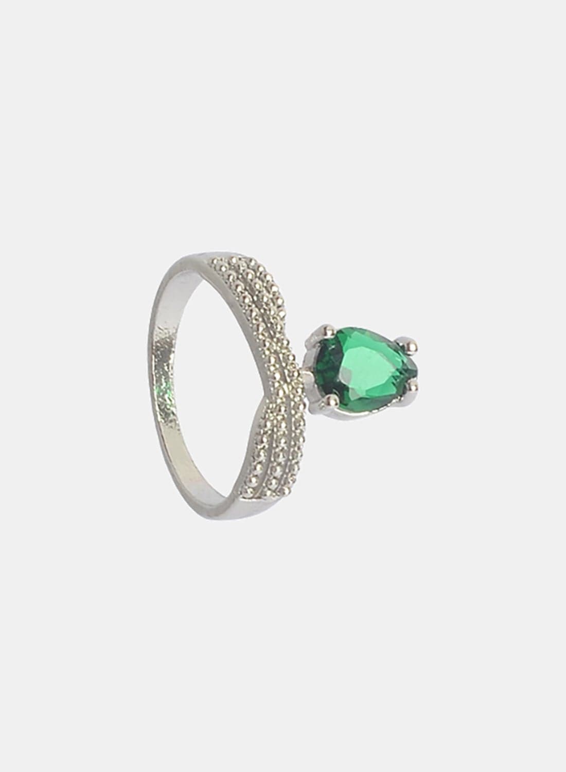 Women'S Silver Ring With A Hollow Crown Design And A Teardrop-Shaped Center Stone.