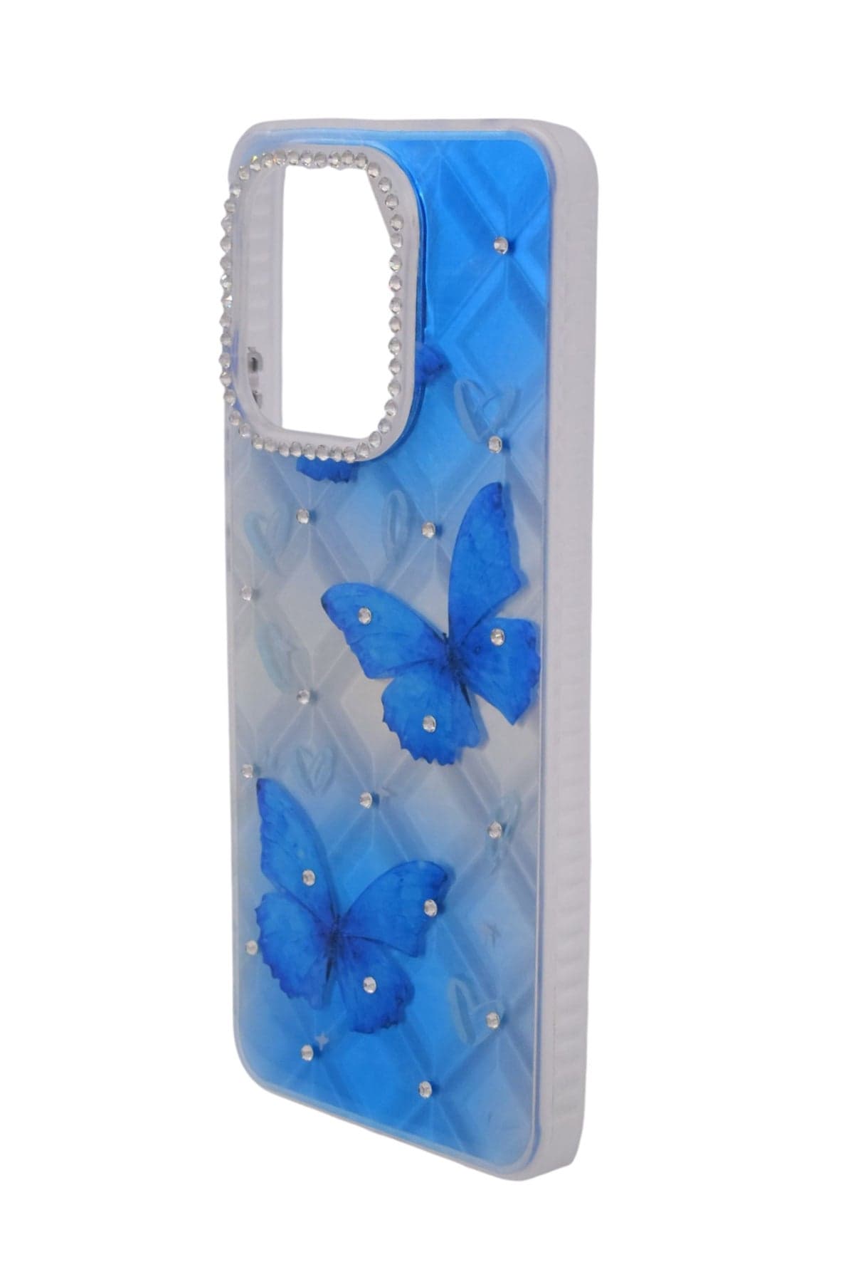 TPU Butterflies Printed Back Cover Case with Rhinestone Camera Border For Xiaomi Redmi Note 13 4G - Blue Transparent (3)