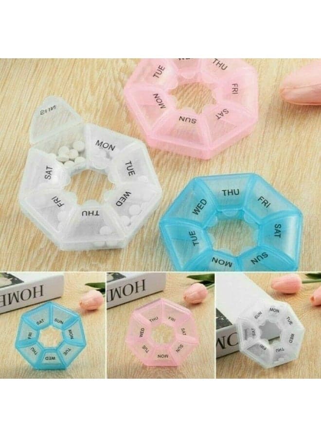 Portable 7 Day Weekly Pill Organizer, Solid Color Plastic Pill Storage Box, Compact Medicine Divider for Daily Use, Travel Pill Case for Health and Beauty Routine (Clear) Pill Cases & Splitters (4)