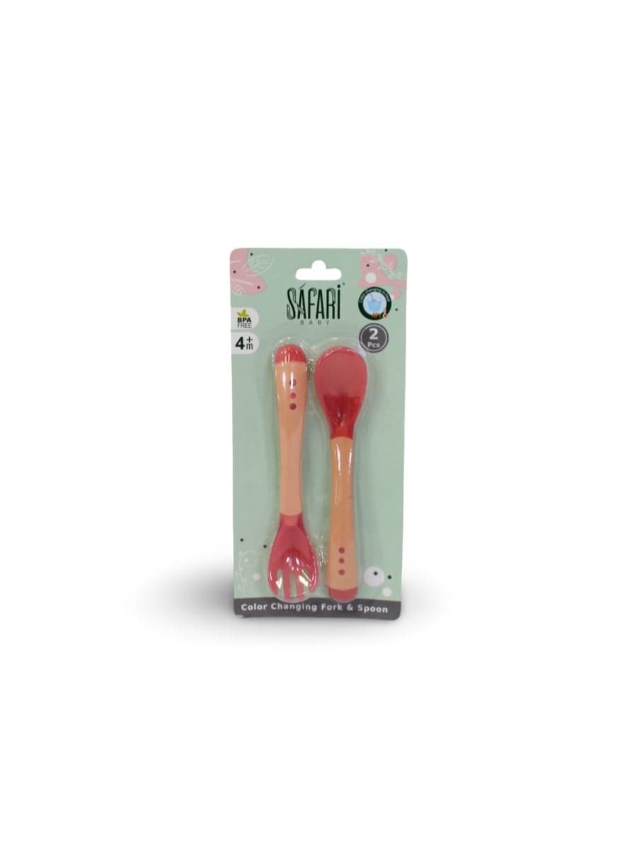 Safari Baby Color Changing Fork & Spoon Set – Yellow & Red Forks, Knives & Spoons