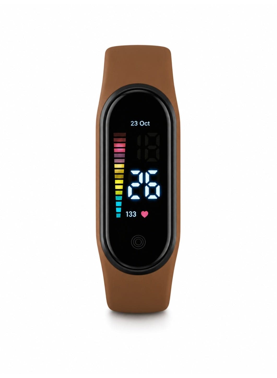 Digital Sports Watch with Color Display and Brown Silicone Strap
