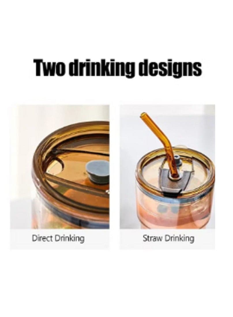 glass tumbler with lid, glass straw and protective anti-slip leather sleeve for hot and cold beverages tea coffee travel mug smoothies fruit juice (3)
