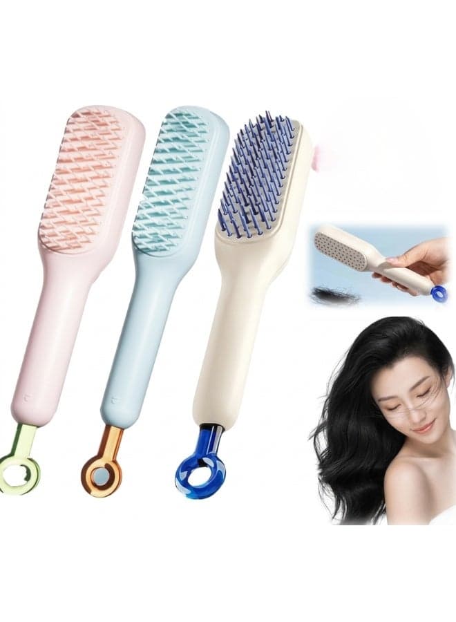 Retractable Self Cleaning Hair Brush for Women Easy Clean Detangling Brush with Soft Massage Bristles Anti Frizz Hair Styling Comb Lightweight Portable Brush for Long Short Straight and Curly Hair