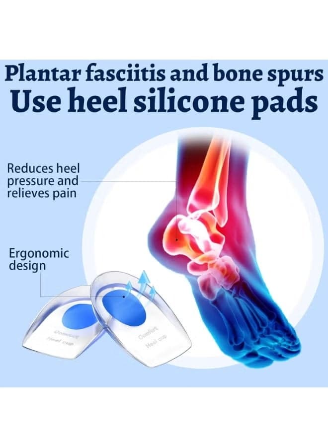 Gel Silicone Heel Pads, 2 Pairs for Achilles & Plantar Fasciitis Relief, Shoe Wedge Inserts for Heel Pain, Sore Heel, and Heel Spur Support, Men & Women (Blue, Small/Medium) Shoe Insoles (٤)