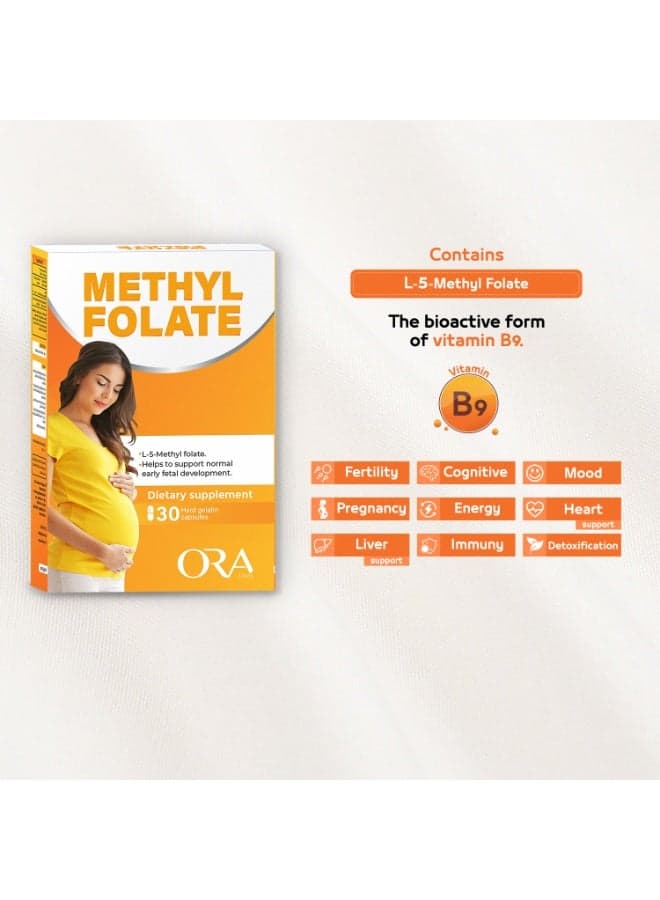 ORA Methyl Folate 30 Capsules Active L-5-Methylfolate Bioactive Vitamin B9 (4)