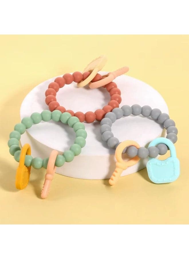 Baby Teething Mitten Set – Silicone Teether Glove & Wrist Bracelet, BPA-Free, Adjustable Velcro Strap, Crinkle Sound Teething Toy for Infants multi Colors (٢)