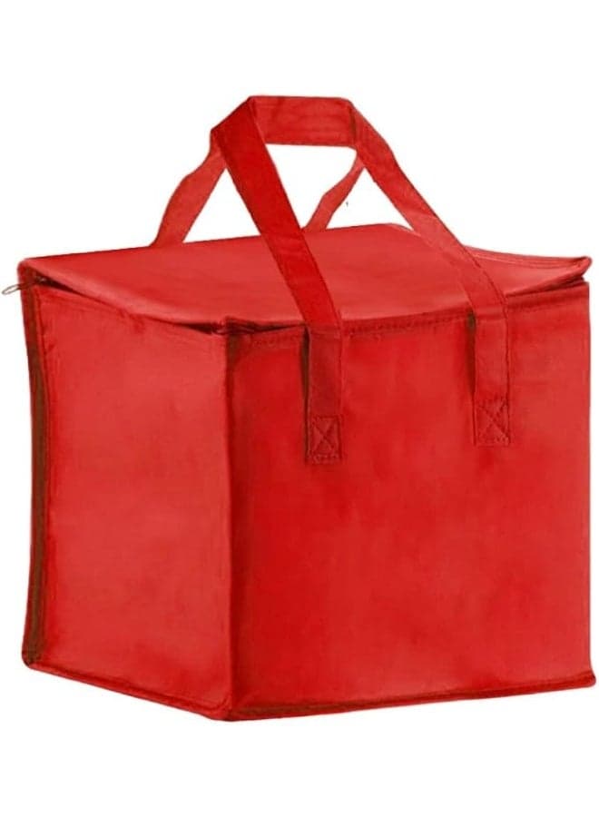 Large food and beverage storage bag lined with thermal foil for travel and trips, measuring 30 x 30 x 30 cm (red) (2)