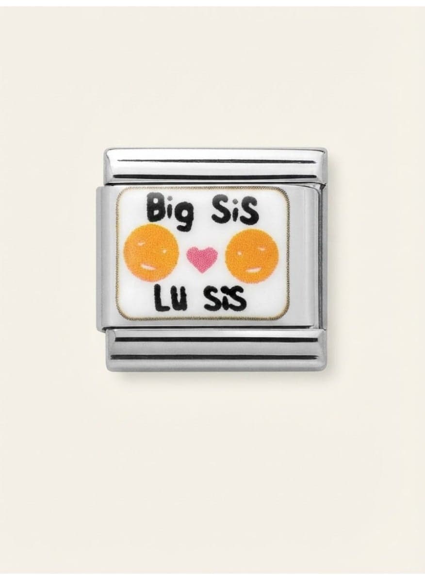 Sister Bond Charm Link with 'Big Sis Lu Sis' Lettering, Smiling Faces & Pink Heart Jewellery Charms