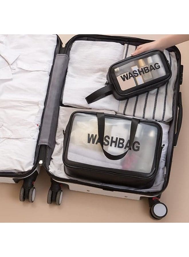 Clear Toiletry Bag Makeup Cosmetic Bag Transparent Travel Wash Bag for Women And Girls (S Black) (٢)