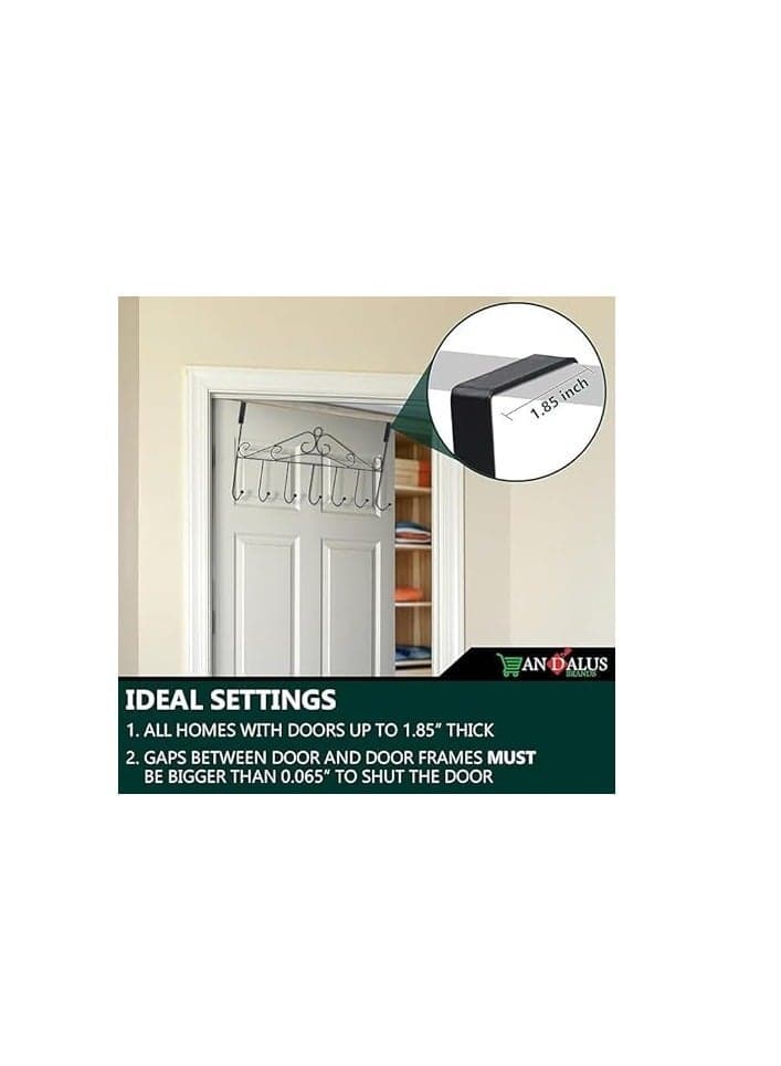 Over The Door Hooks Hanger with 7 Hooks, Metal Door Hanging Coat Rack for Kitchen Bathroom Bedroom Laundry, Back of Door Organizer for Towels, Cloths, Keys, Robes, Hats (٥)