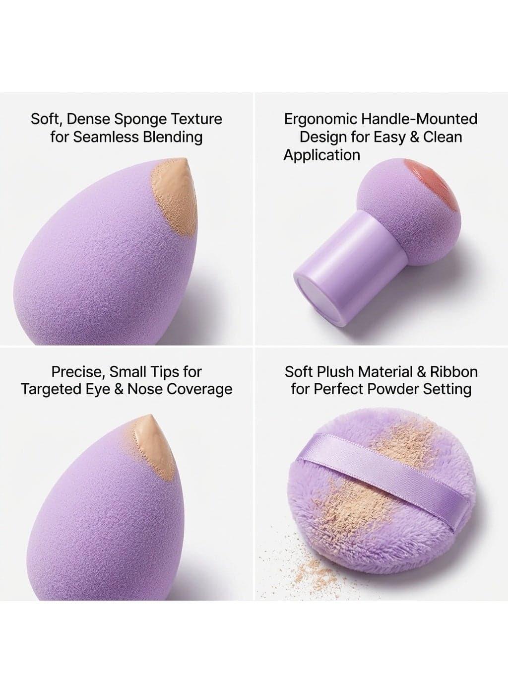Makeup Sponge and Powder Puff Set for Face and Precision Application Lavender 6 Pieces Make Up Sponges (4)