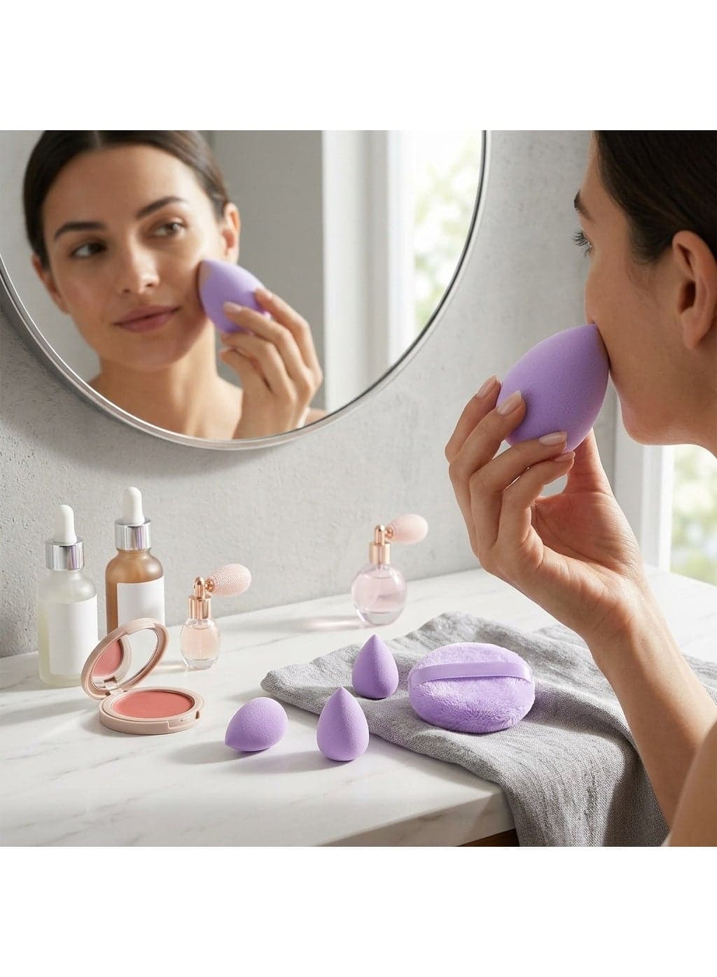Makeup Sponge and Powder Puff Set for Face and Precision Application Lavender 6 Pieces Make Up Sponges (5)