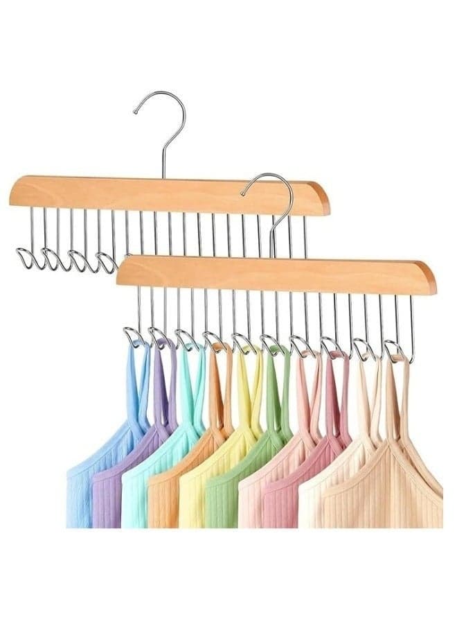 Multifunctional Wooden Clothes Hanger with 8 Stainless Steel Hooks, Tie Hanger, Wooden Belt Organizer for Scarves, Ties, Belts, Closet Organizer - Beige (2)
