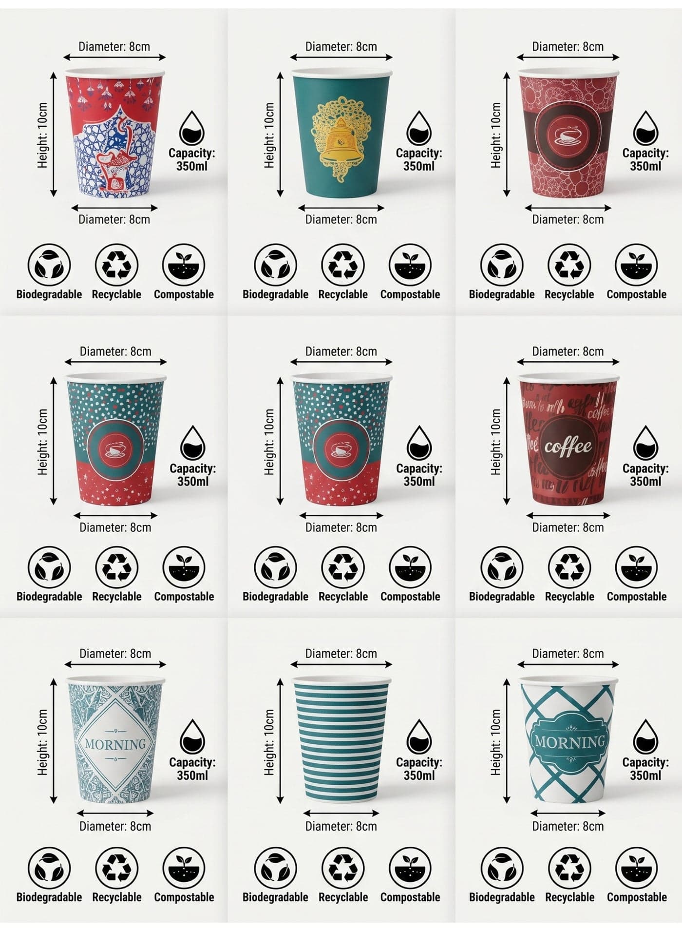Premium Disposable Paper Cups 50 Pack Bulk Coffee Cups Assorted Designs Multipurpose Hot Cold Drink Cups Eco Friendly Paper Water Cups Party Supplies Elegant Espresso Cup Set 50 Pieces Pack Cup & Saucer Sets (٢)