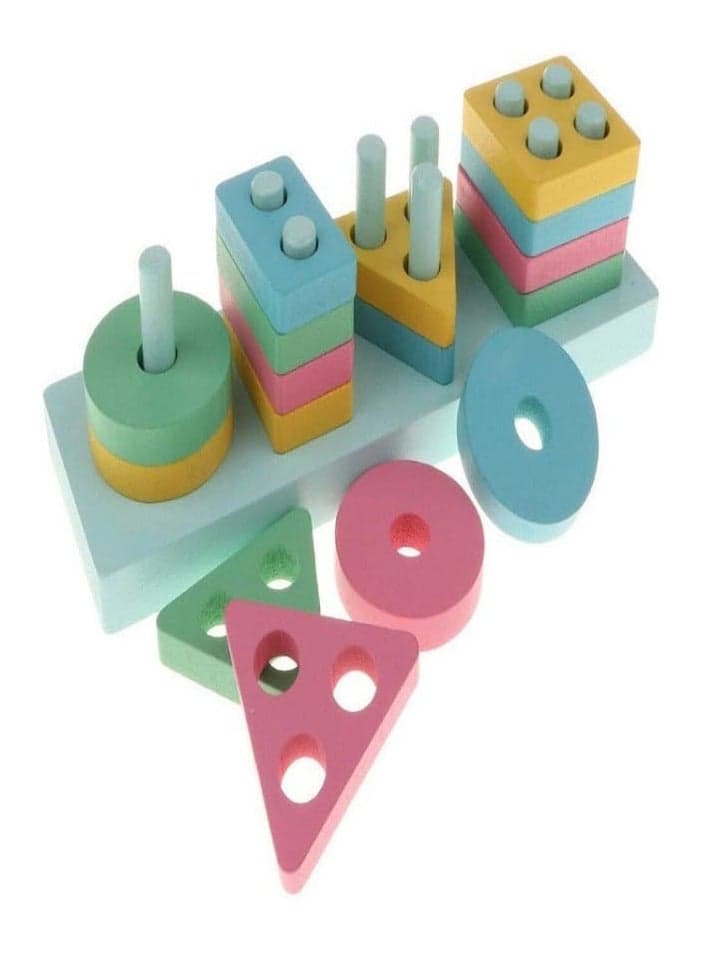 4-Column Rectangular Stackable Wooden Blocks - Preschool Educational Toy for Color and Shape Recognition, Developing Intelligence with Different Patterns and Colors Baby Activity Centers