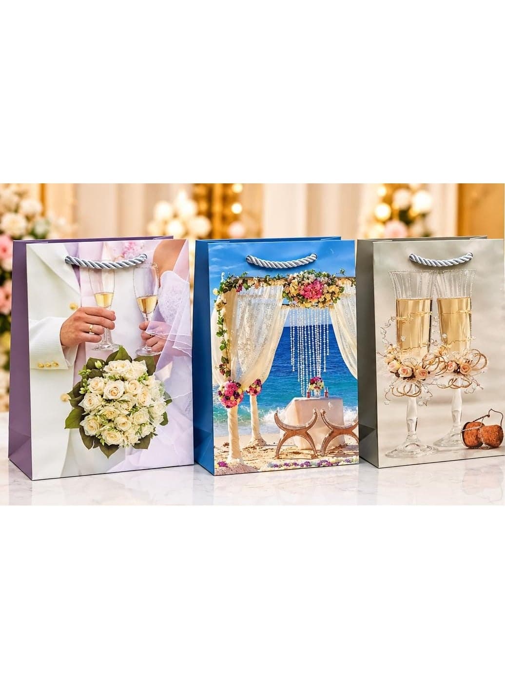 Set of 2 gift bags for occasions and celebrations with rope handles – Size 23 × 18 cm – Various designs (4)