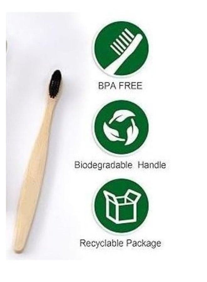 Alice 100% Natural Bamboo Toothbrush, Charcoal Bristles for Teeth Whitening, Beeswax Coated for Water Resistance. Manual Toothbrushes (4)
