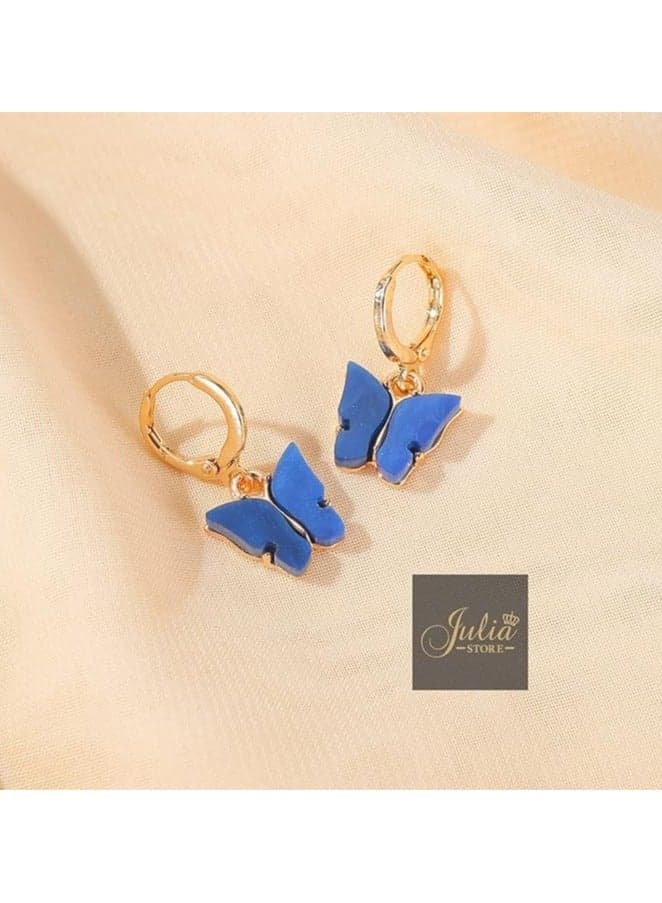 Boho Butterfly Drop Dangle Earrings Blue Butterfly Huggie Hoop Earrings Tiny Butterfly Earrings Gold Drop Earrings Jewelry for Women and Girls By Julia Store Women's Earrings Hoop (٤)