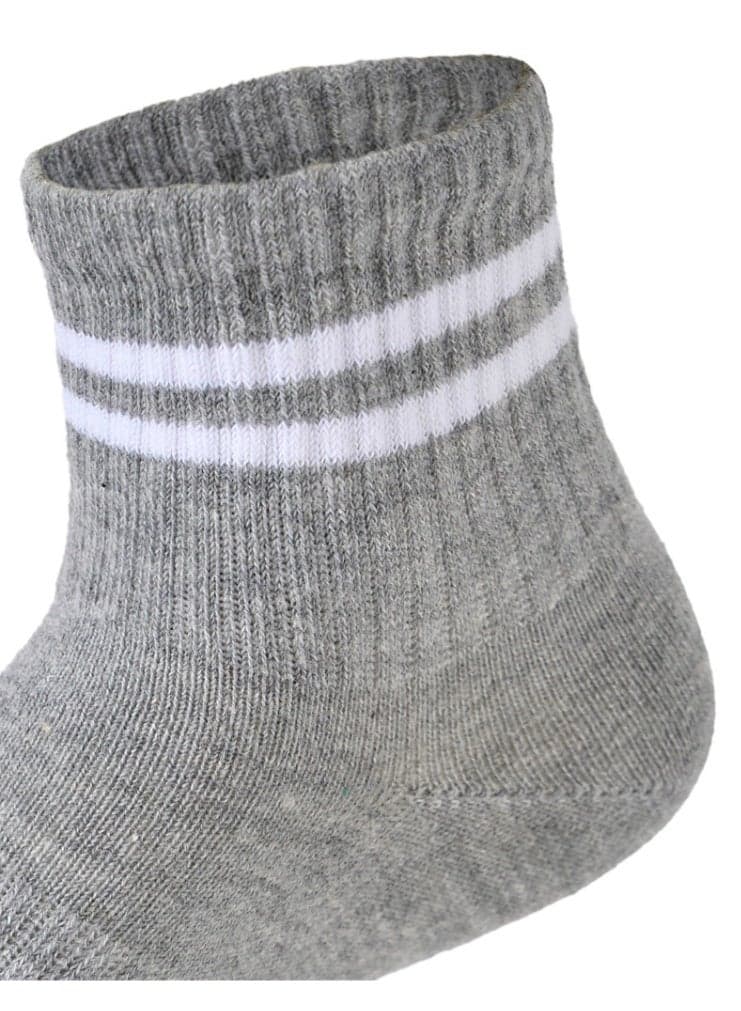 Kids Boys Set Of 3 Cotton Lycra Stripped L-Shape Socks Grey-Blue-Navy (6)