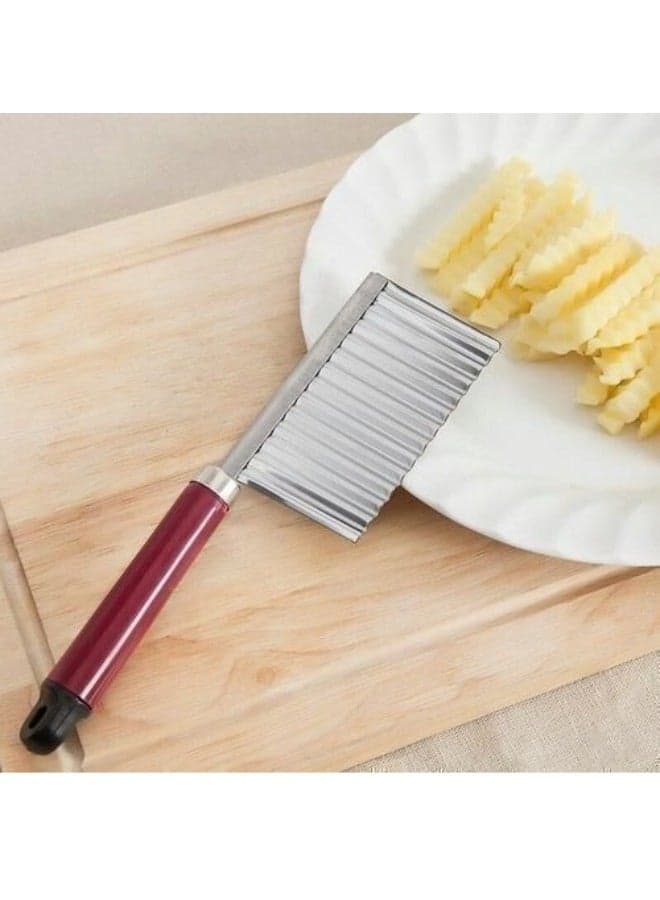 Vegetable & Fruit Wavy Crinkle Cutting Tool Serrator Salad Chopping Knife French Fry Slicer, Steel Wave Blade Cutter Chops Kitchen Cutters (2)