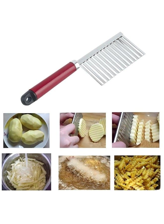 Vegetable & Fruit Wavy Crinkle Cutting Tool Serrator Salad Chopping Knife French Fry Slicer, Steel Wave Blade Cutter Chops Kitchen Cutters (3)