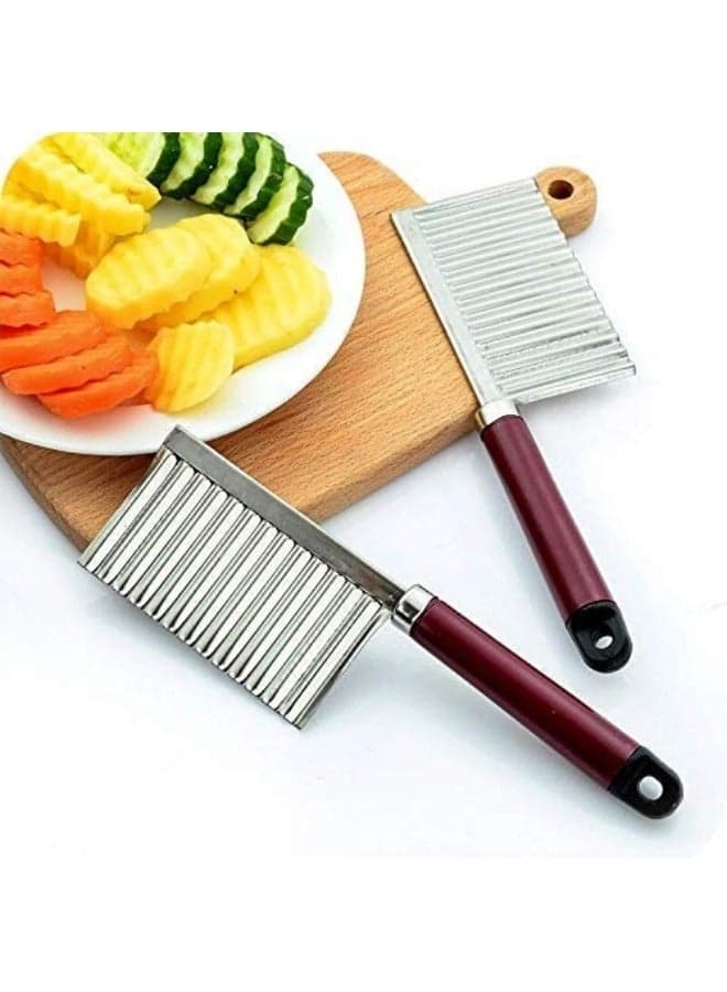 Vegetable & Fruit Wavy Crinkle Cutting Tool Serrator Salad Chopping Knife French Fry Slicer, Steel Wave Blade Cutter Chops Kitchen Cutters (5)