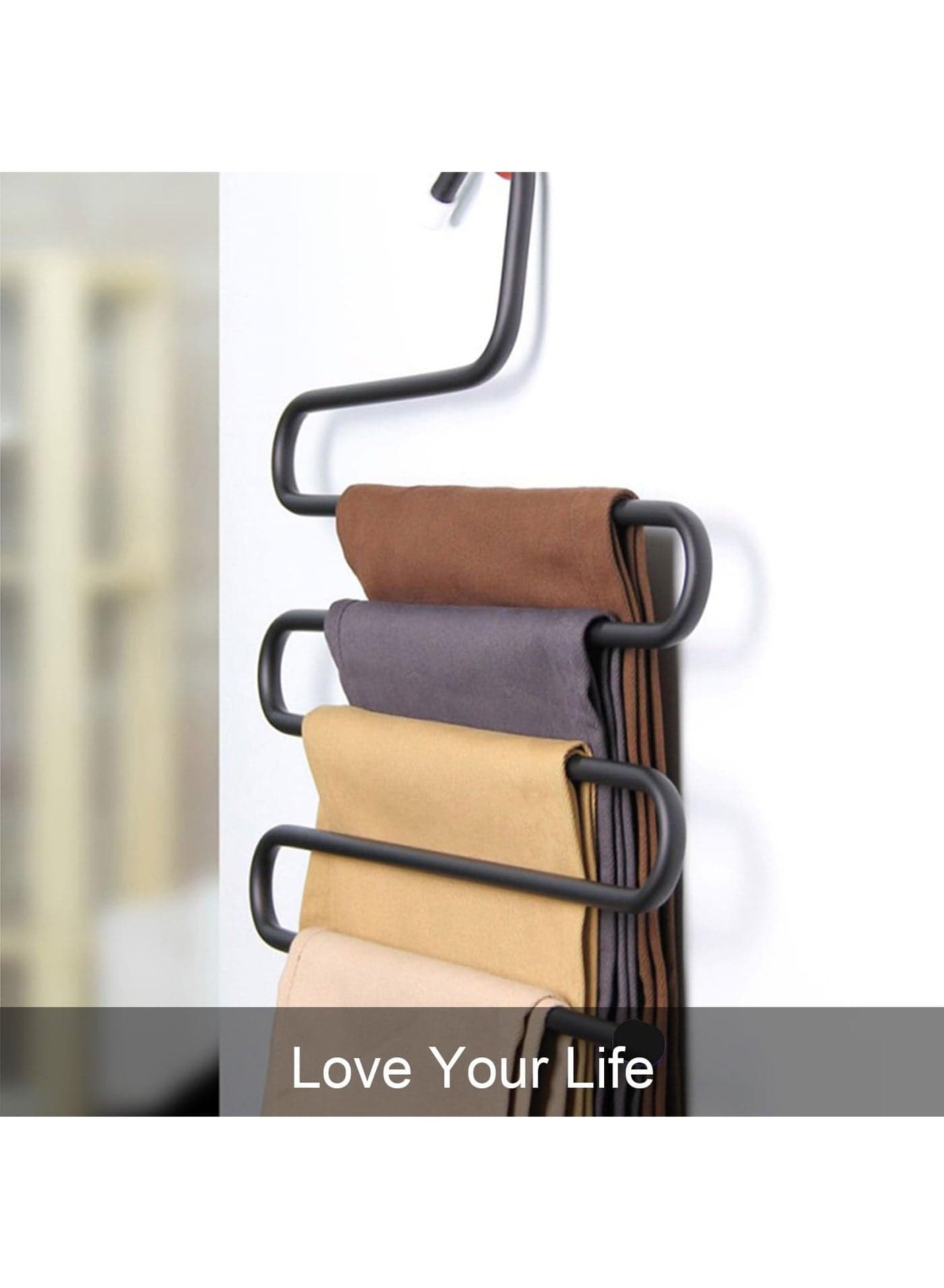 1 Piece S-Shaped 5-Tier Pants Hanger, Multi-Level Space Saving Clothes Organizer, Non-Slip Metal Hanger for Trousers, Jeans, Scarves and Towels, Compact Wardrobe Storage Solution for Bedroom Closet – Black (٢)