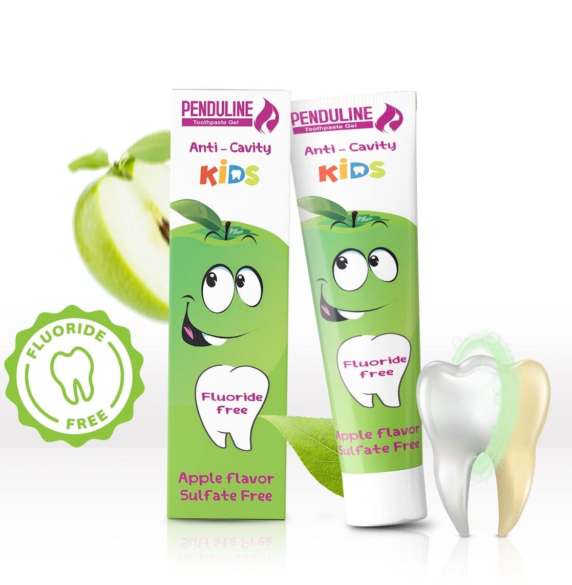 Penduline kids toothpaste gel 75 ml | Safe from 2 years old | Green Apple | Free fluoride | Free sulfites Bathing & Baby Care (٤)