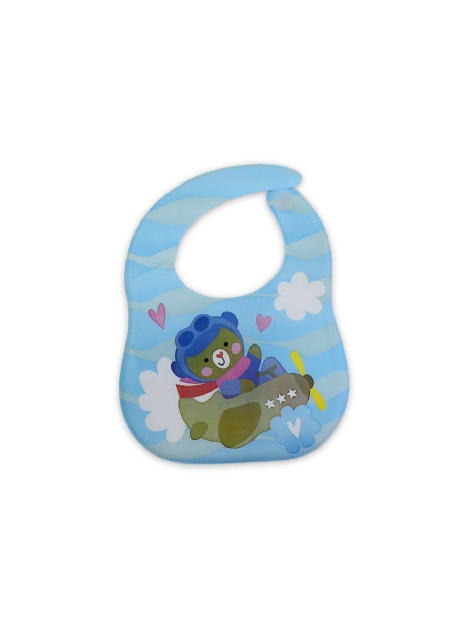 La Frutta Silicone Waterproof Baby Bib – Baby Blue with Airplane Print