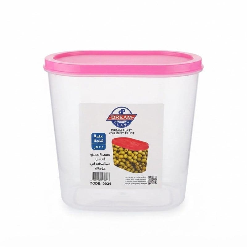 Dream Plast Food Storage Container with Pink Lid, 2.8 L - Transparent