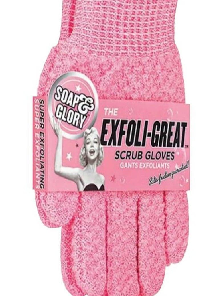 Soap & Glory Scrub Gloves Exfoliating Pink ( packaging may vary ) Bath Gloves