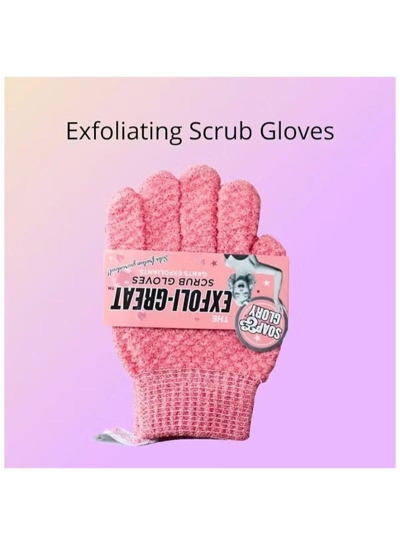 Soap & Glory Scrub Gloves Exfoliating Pink ( packaging may vary ) Bath Gloves (٣)
