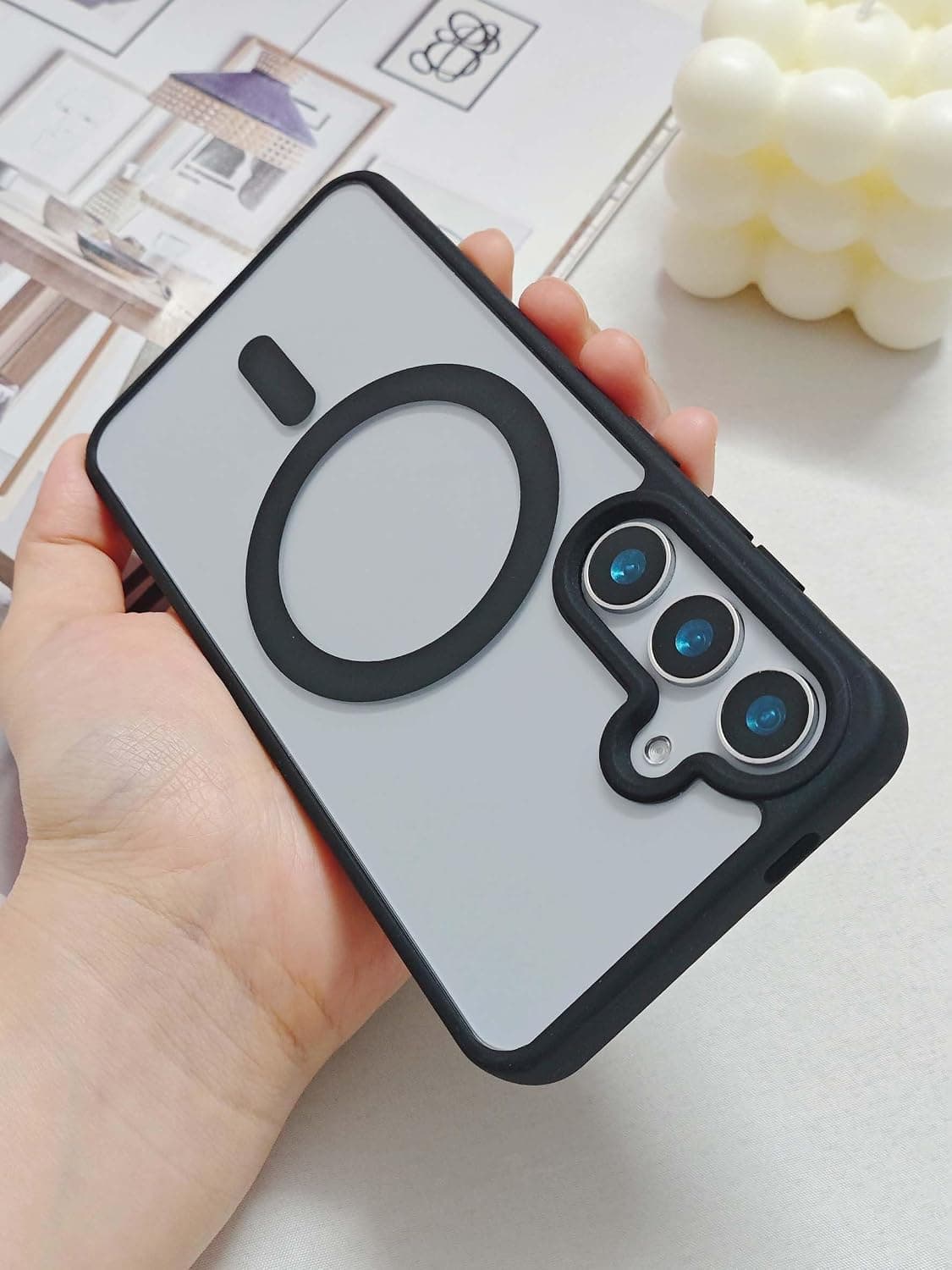 Grabist Phone Case For Samsung A15, Crystal Clear Case Not Yellowing, Compatible with MagSafe, Shockproof Transparent Back Cover with Colored Frame (Gray) (٦)