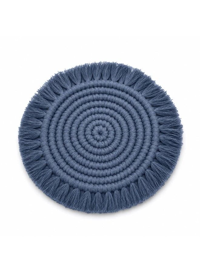 Handmade round cotton rope coaster for surface protection – macramé design with decorative touches