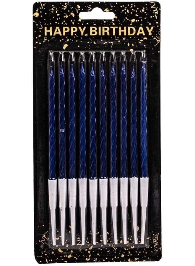 Small metallic birthday candle with holder and swirl design set of 10 pieces for birthday party -blue white