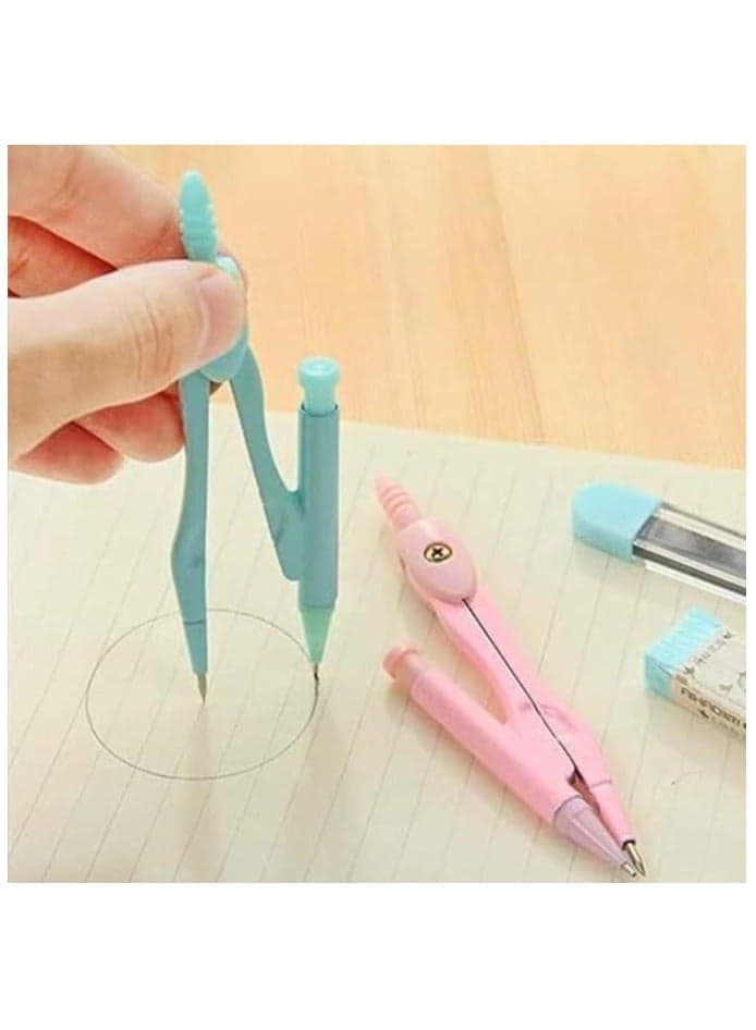 Set of 7 Pieces Geometric Compass, Eraser, Mechanical Pencil, Mechanical Pencil Leads, Geometric Shapes Tools Students, Office, Mathematical Drawing Measuring Stationery, Circle Drawing (Baby Blue) (2)