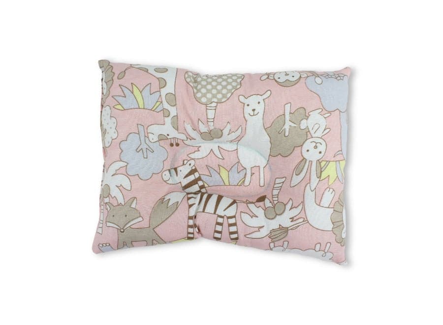 Baby Small Pillow – Forest Animals & Trees Print – Pink Nursery Decor
