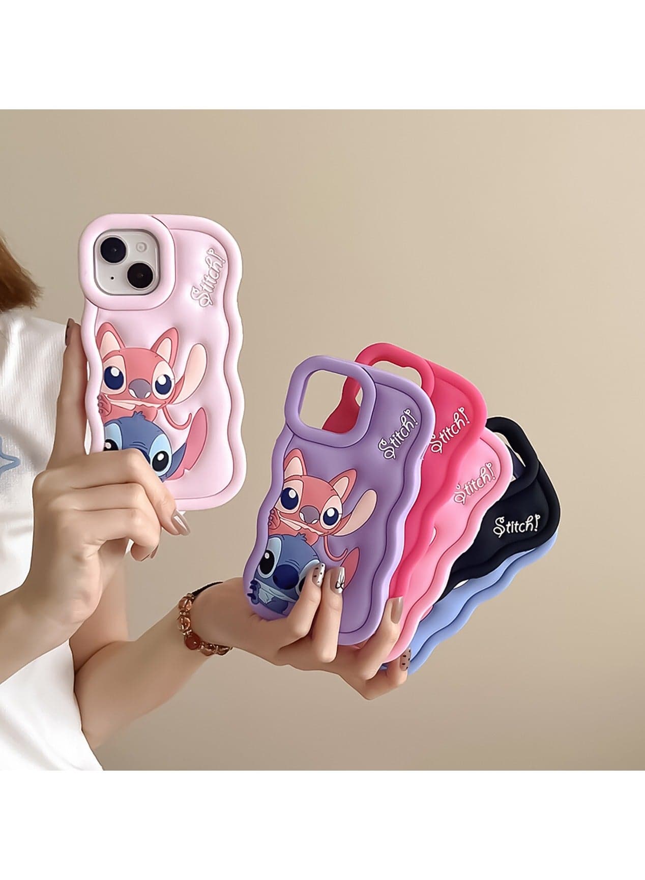 Lilo and Stitch Cartoon 3D Wavy Soft Silicone Phone Case for Realme 12 Pro/12 Pro Plus (Grey) Cases & Covers (٣)