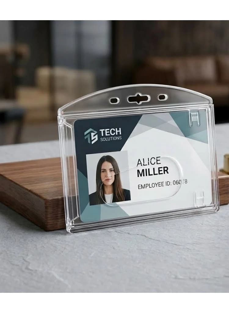 Clear ID Card Holder, Hard Plastic, Horizontal, with Hanging Slot for Multiple Uses Ideal for Offices, Conferences, Exhibitions, Schools for ID Card Holders. Card Files, Holders & Racks