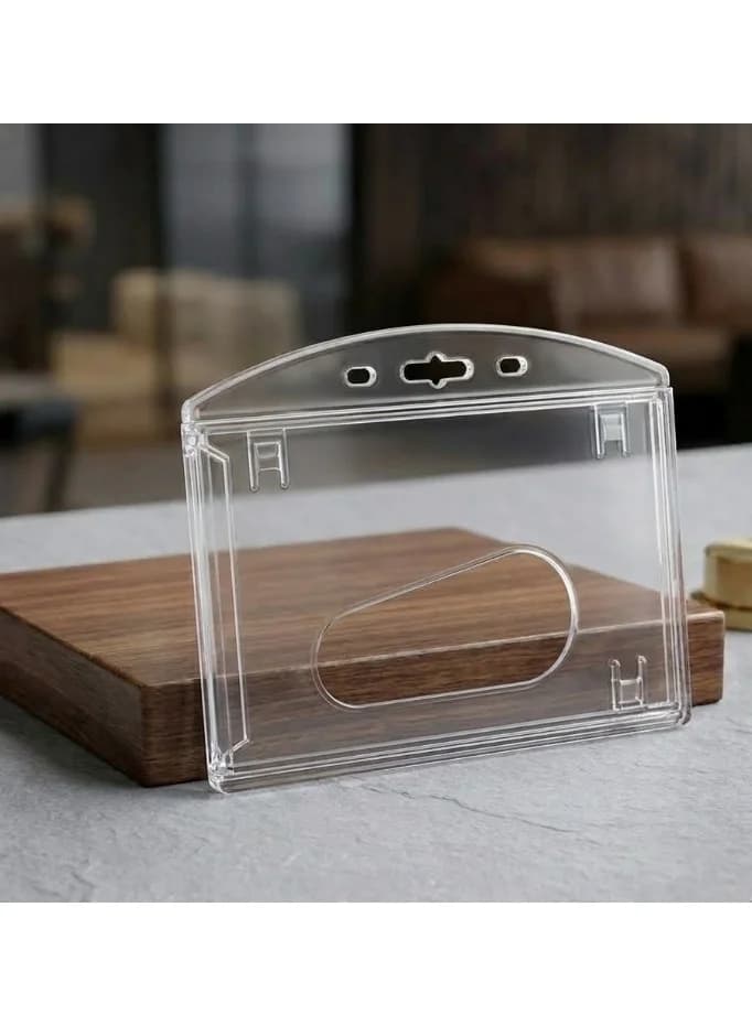 Clear ID Card Holder, Hard Plastic, Horizontal, with Hanging Slot for Multiple Uses Ideal for Offices, Conferences, Exhibitions, Schools for ID Card Holders. Card Files, Holders & Racks (٢)