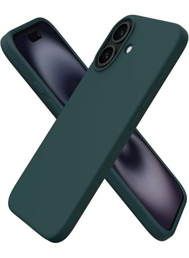 Silicone phone case compatible with Apple iPhone 16 Plus - Made of soft, heat-resistant silicone and polyurethane, high-quality materials, microfiber lining to protect the back of the phone - green