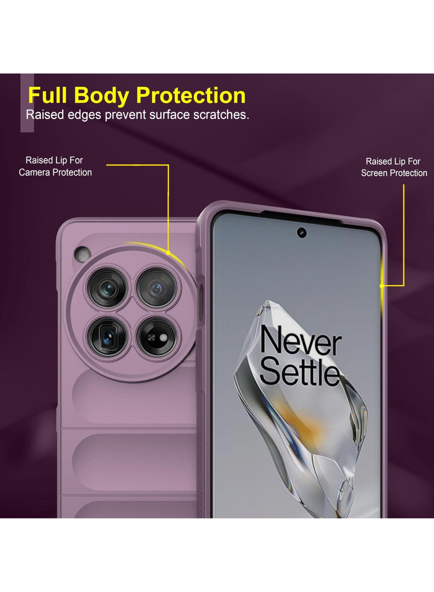 Premium Protection Back Silicone Case Compatible with Oneplus 12R/Oneplus Ace 3 5G Magic Shield Shockproof Case with Camera Protection (Lavender) Cases & Covers (٦)