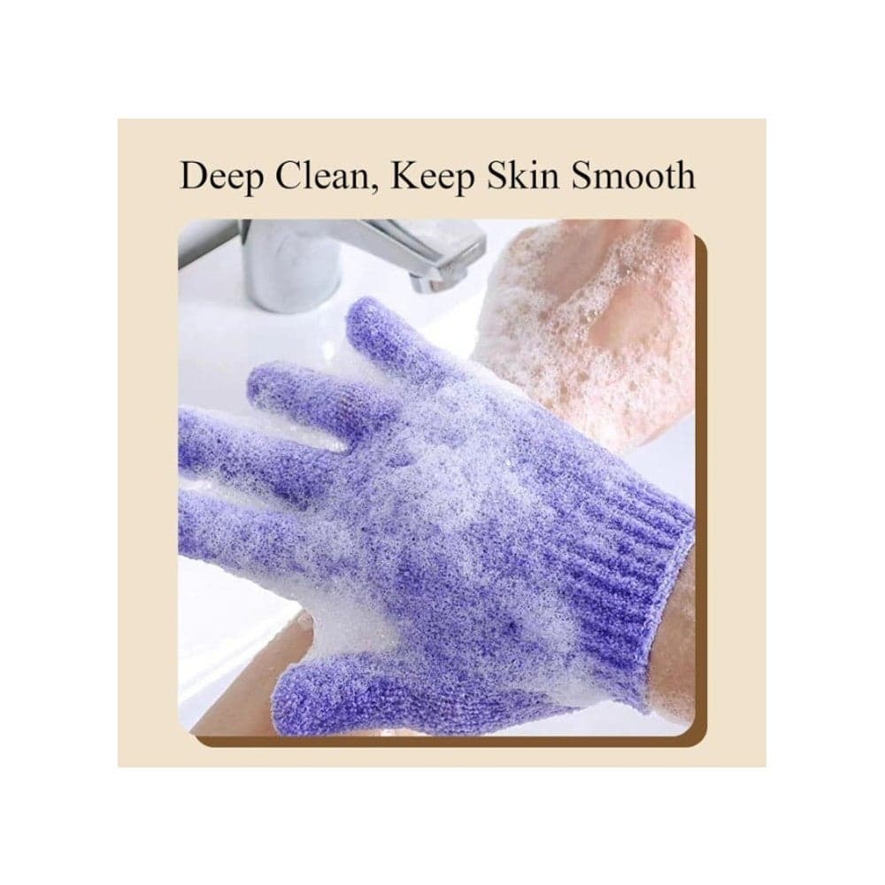 Exfoliating Shower Gloves 2pcs – Deep Scrub Gloves for Dead Skin, Ingrown Hair, Massage & Spa – Loofah Body Exfoliator for Smooth Skin – Random Color Bath Gloves (٩)
